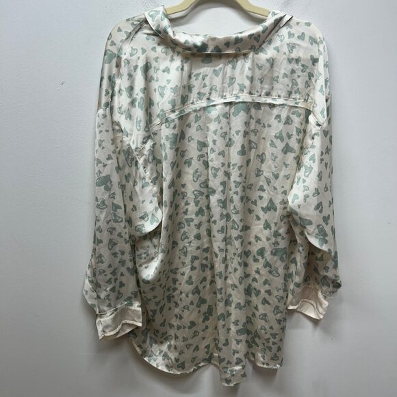 Intimately Free People Heart Print White & Green Button-Up Blouse With Long Slee - Picture 7 of 9